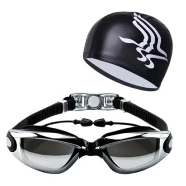 Imagem de Óculos De Natação Espelhado Mergulho Piscina Sport Profissional Touca Cor Preta e Estojo