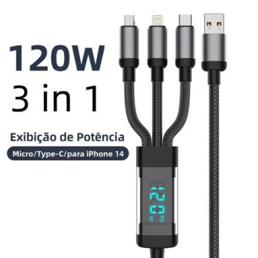 Imagem de Cabo USB Tipo C 3 Em 1 Com Carregamento Rápido De 120W E Display LCD P