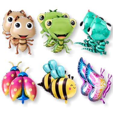 Imagem de Soulchen 12 Pcs Insect Animal Foil Balloons Set Bee, Ladybug, Ant, Mantis, Butterfly Gecko Cartoon Balloons Decorations for Bug Themed Birthday Cute Party Shower Garden Spring Picnic Summer Event