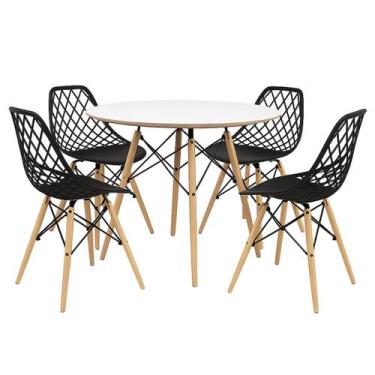 Imagem de Kit Mesa Redonda Chanfrada Eames 90cm Branca com 4 Cadeiras Kaila DSW 