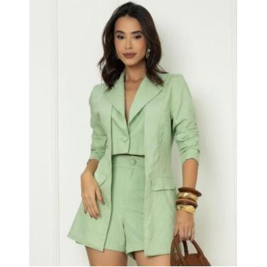 Imagem de Conjunto Blazer Duplo E Short Feminino Premium Cores Claras Pasteis Em