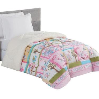 Imagem de Coberdrom Solteiro Estampado 100% Algodão E Sherpa Corujinha - Doce La