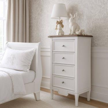 Imagem de Comoda 4 Gavetas Estreita Linha Amsterda Branco /Amêndoa