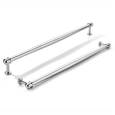 Imagem de khtumeware Pacote com 2 puxadores de armário cromados polidos centrais de 12 polegadas (305 mm), alça sólida para armário de cozinha resistente, ferragens de armário para penteadeira, puxador de