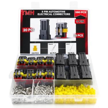 Imagem de TMH Kit de conectores elétricos de 3 pinos 280 peças Conectores de terminal de fio elétrico automotivo pino macho e fêmea automotivo para carro, caminhão, motocicleta, barco marítimo