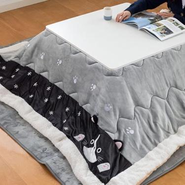 Imagem de Mesa Kotatsu De Design De Padrão De Gatinho Cinza Com Futon Carpete Aquecedor Estilo Japonês Mesa Quente Mesa De Café De Chá De Madeira 4pcs / Kotatsu Aquecedor De Mesa Cobert, Grey, 75 * 75cm