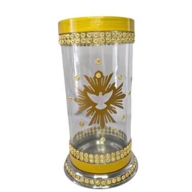 Imagem de META ATACADO, Porta Vela 7 Dias Divino Espírito Santo Vidro Alumínio 18 cm