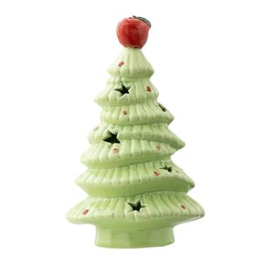 Imagem de Bothyi Luz noturna para árvore de Natal, enfeite de Natal, árvore de Natal de cerâmica com desenho animado fofo e lâmpada LED para decoração de quarto e mesa, Verde