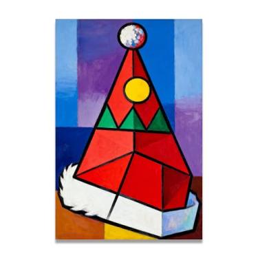 Imagem de LKXGRRSFG Impressão em tela de Natal inspirada no Line HatCubist, decoração de parede moderna de férias com linhas ousadas para sala de estar 80 x 120 cm sem moldura