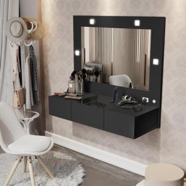 Imagem de Penteadeira Suspensa Camarim Sofia com Espelho e Led 3 Gavetas - Preto