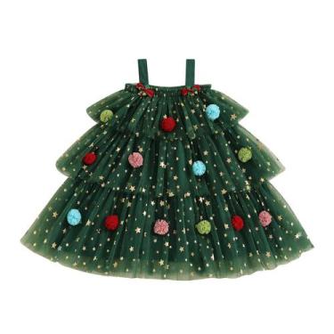 Imagem de Vestido de Natal Omkzanbi Toddler Girl Star Sequin 1-6Y verde