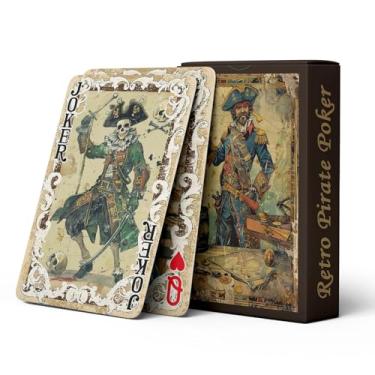 Imagem de Pirate Themed Series Playing Cards,Retro Style Poker Cards, 54 Unique Illustrations Playing Card, International Standard Size, Double-Sided Anti Slip Pattern Design, Suitable for Collection and Gift.