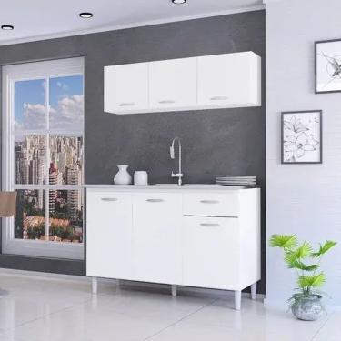 Imagem de 	Cozinha Modulada Alice 120cm Armário Aéreo e Balcão para Pia Branco Poquema