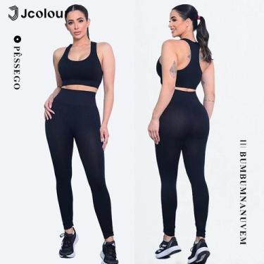 Imagem de Jcolour Conjunto Esportivo Academia Feminina Top e Legging Cintura Alt