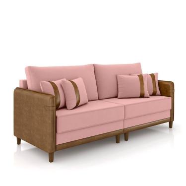 Imagem de Sofá Living Montecarlo 2 Lugares Bipartido 192cm Pés Em Madeira Veludo-pu Rosê-caramelo G33 Gran Belo
