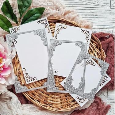 Imagem de LZBRDY Matrizes de corte para molduras, modelo de design de fundo para álbuns, cartões comemorativos, fotos de álbuns, artesanato de papel DIY, cartolina (moldura de renda grande 16,5 x 11,4 cm)