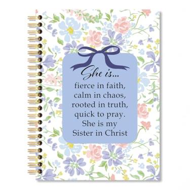 Imagem de Vgrti Caderno espiral She is Fierce in Faith Calm in Chaos, caderno floral roxo com laços coquetes, caderno escolar fofo para mulheres e meninas, presentes feministas inspiradores para mulheres