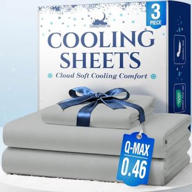 Imagem de SLEEPHORIA Jogo de cama solteiro com 3 peças de resfriamento – roupa de cama com regulação de temperatura para pessoas que dormem quentes – lençol de cama solteiro com bolso profundo para suores