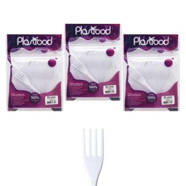 Imagem de Garfo Sobremesa Biodegradável Branco Pacote Com 50 Kit 3 - Plastfood