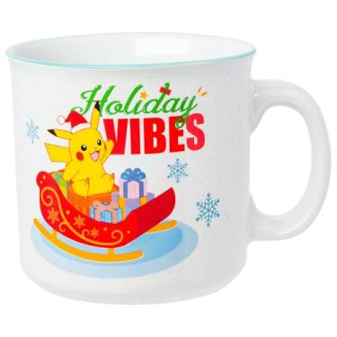 Imagem de Silver Buffalo Caneca de acampamento de cerâmica Pokémon Holiday Vibes com Pikachu no trenó, 590 ml