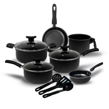 Imagem de Jogo de Panelas 9 Peças Teflon Tampas Vidro Antiaderente - Global alum