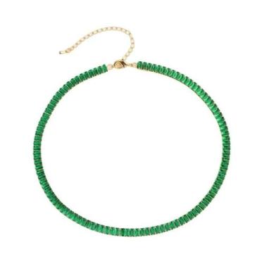 Imagem de Colar De Tênis Com Zircônia Cúbica Arco-Íris Larga Na Cor Dourada Para