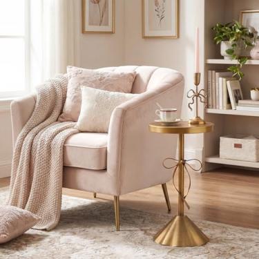 Imagem de DoubleFill Mesa de bebida martini de metal dourado 33,25 x 53 cm, mesa lateral com pedestal de arco redonda, mesa lateral de martini, pequeno suporte para coquetéis para pequenos espaços, mesa de