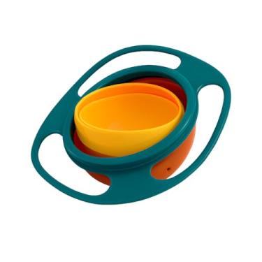 Imagem de Tigela Giratória Antiderramamento para Bebês. Pote Infantil 360° que Não Derruba Alimentos. Ideal para Lanches (Verde Escuro e Laranja)