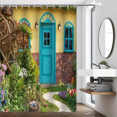 Imagem de Cortina de chuveiro de jardim amarela peculiar tecido poliéster impermeável moderna cortina de banheiro decoração de banheira 69 x 70 pol. x 175 x 177 cm/L x A
