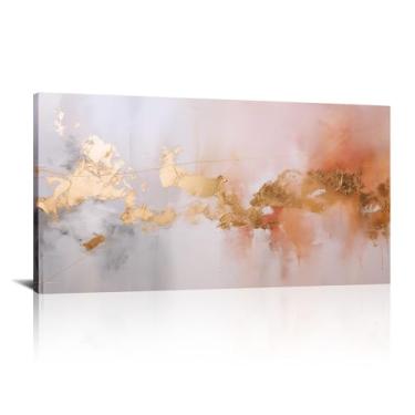 Imagem de JGGXHM Arte de parede rosa, tela de mármore rosa, mármore rosa e dourado, tela dourada, decoração de parede de luxo, arte de parede abstrata, tela moderna - (50 x 100 cm) 20 x 40 polegadas sem moldura
