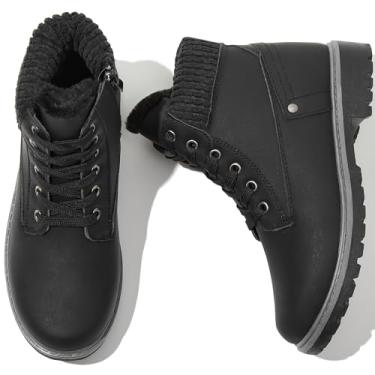 Imagem de POVOGER Botas Femininas Pretas De Cano Curto, Botas Brancas De Inverno, Botas Felpudas, Botas De Combate, Botas De Neve Com Zíper Lateral (Preto, Eua 09)