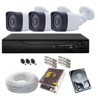 Imagem de Kit 3 Camera de Segurança Infra 30m 1080p 2mp Dvr 4ch Multi Hd
