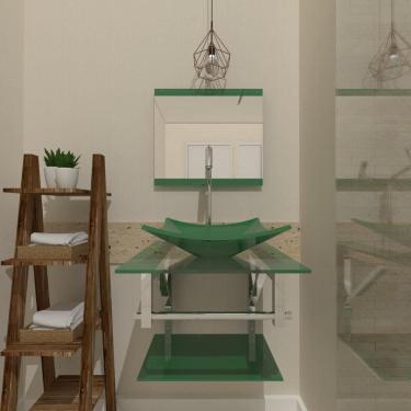 Imagem de Gabinete Vidro 45Cm Iq Inox Cuba Quadrada Verde + Torneira