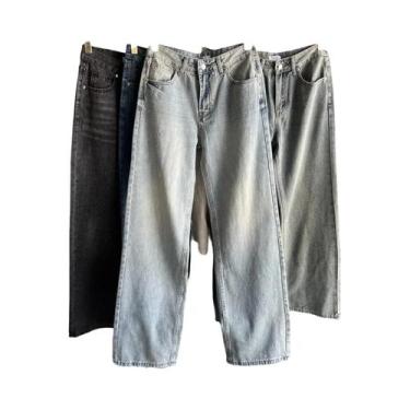 Imagem de Calça Jeans Feminina Y2K Clássica Reta De Cintura Alta Lavada Outono I