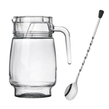 Imagem de Jarra De Vidro Suco Agua Com tampa Acrilíca 1,3L e Colher Bailarina - 