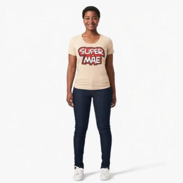 Imagem de Camiseta Feminina 100 Algodão Super Mae Estampada Casual Confortavel P