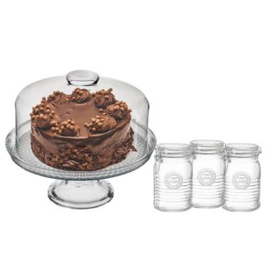 Imagem de Kit Boleira de Vidro com Pé e 3 Potes Herméticos 890ml - Vitazza