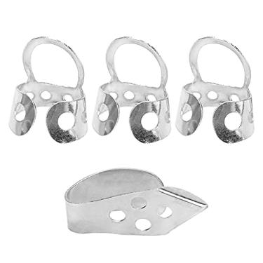 Imagem de Eujgoov Palhetas de dedo para guitarra, 3 palhetas de dedo de indicador e 1 palheta de dedo oco ajustável para banjo e guitarra (prata)