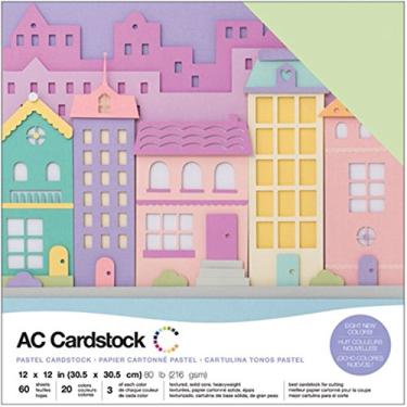 Imagem de Cardstock Pacote de papel para scrapbook de 30 x 30 cm - Papel texturizado resistente para corte, fabricação de cartões, artesanato - 60 folhas quadradas, 20 cores exclusivas, 36 kg (216 gsm), núcleo