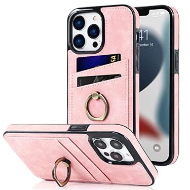Imagem de Capa de anel de dedo de couro para iPhone 13 12 Mini 11 Pro XS Max XR X 7 8 Plus Suporte de Cartão de Luxo Slot Suporte Suporte de Telefone Capa de Bolsa, Rosa, Para iPhone12 Mini