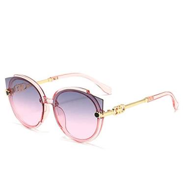 Imagem de Óculos de sol redondos moda feminino designer de luxo olho de gato óculos de sol masculino vintage grandes óculos chá azul vermelho uv400, rosa azul rosa, tamanho único