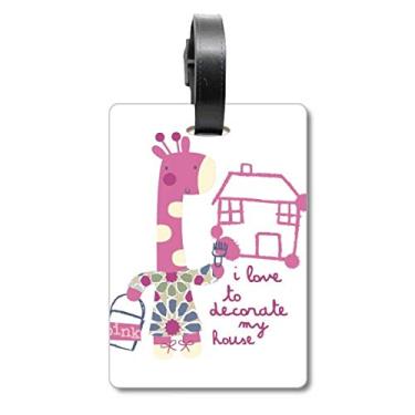 Imagem de Decore Casa Girafa Rosa Desenho Animado Animal Mala Etiqueta Bagagem Cartão Pendurado Etiqueta Scutcheon Etiqueta, Multicolorido.