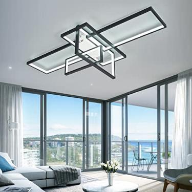 Imagem de Dimmable Moderno LED luz de teto luminária de teto com controle remoto Quadrados projetos LED para sala de estar Quarto Cozinha luminária (Preto, 1000 * 450*H210 mm)