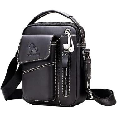 Imagem de Bolsa de ombro masculina de couro PU Bolsa mensageiro para viagens de negócios Pacote crossbody Bolsa lateral Bolsa casual para homens que trabalham, compras, escola, uso diário, preta