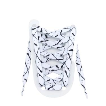 Imagem de Cadarços Elásticos De Largura Graffiti Coloridos Para Sapatos Esportivos Sapatos De Lona Cordas Acessórios Cordas De Sapato Para Sapatos Sociais(Color:White black,Size:160cm)