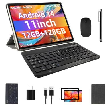 Imagem de Tablet Android 14, expansão de 12 GB + 128 GB + 1 TB, desbloqueio facial, bateria grande de 8000 mAh + carregamento rápido de 18 W, alto-falantes estéreo duplos, CPU octa-core, WiFi6, BT5.0, tela