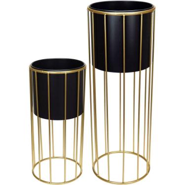 Imagem de Jogo 2 Cachepô Vaso Decorativo Planta Home&Co Metal Preto