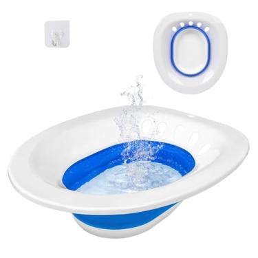 Imagem de Kit de banho dobrável azul para mulheres - cuidados pós-parto e alívio de hemorróidas - fácil de armazenar, assento largo, tigela mais profunda