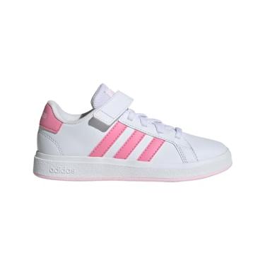 Imagem de adidas Tênis feminino Grand Court 2.0 elástico (criança pequena/criança grande) branco/rosa brilhante/rosa claro, tamanho 35, criança grande M, Branco/Rosa Bliss, Rosa Claro, 20