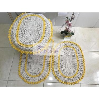 Imagem de Jogo de Banheiro Crochê Bico Colorido 3 Peças - Myrna Crochê, Amarelo